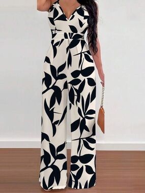 SHEIN Sleeveless V-Neck Wide-Leg Jumpsuit